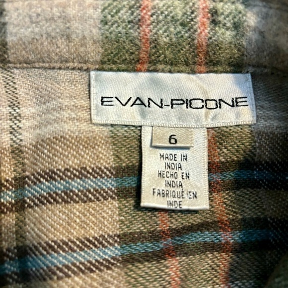 Vintage Evan Picone Top Sz 6 Wool Blend Snap-Up Plaid Tan Brown Long Sleeves - Picture 10 of 14